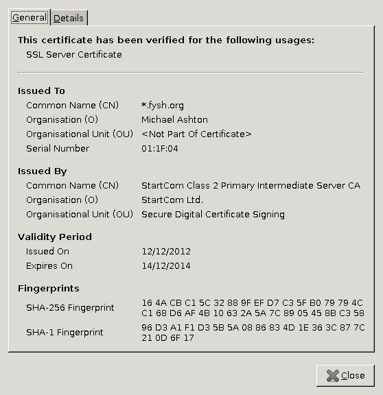 SSL Certificate Details for *.fysh.org
